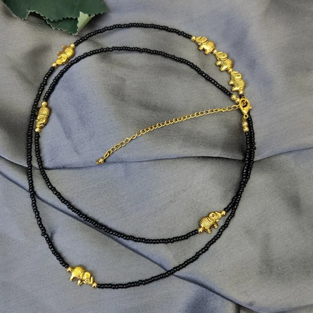 Black Beaded Kamarband With Elephant Charms