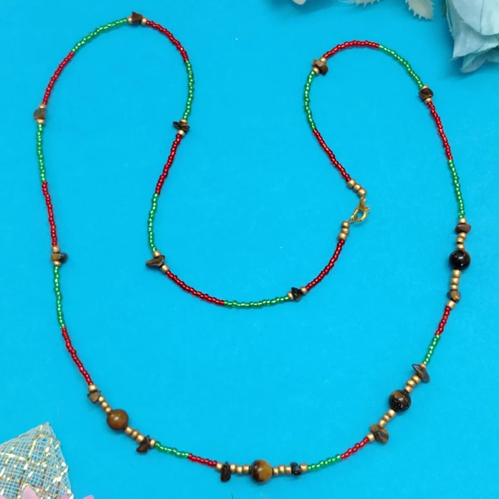 Crystal Beads & Brown Tiger Eye Waist Chain