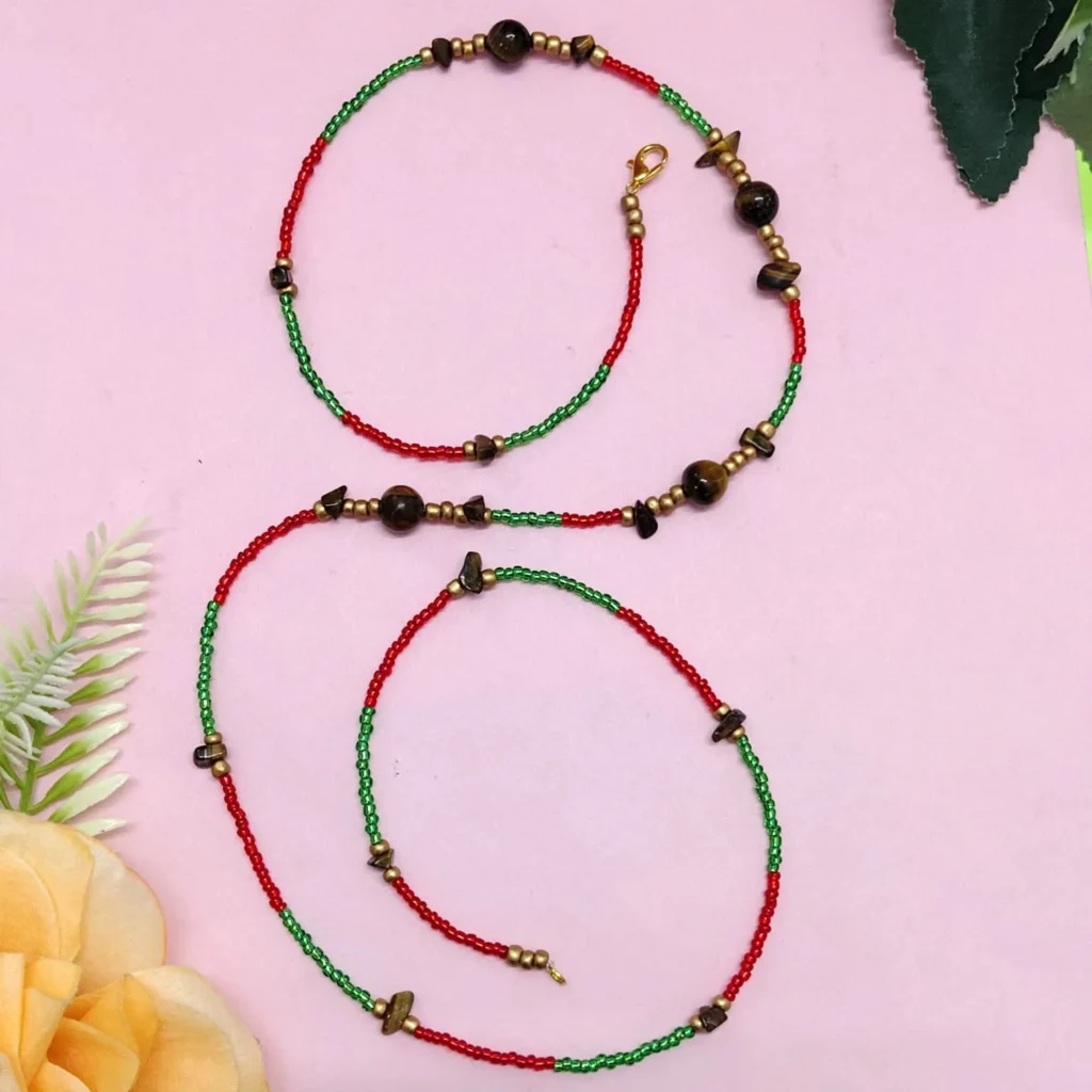 Crystal Beads & Brown Tiger Eye Waist Chain