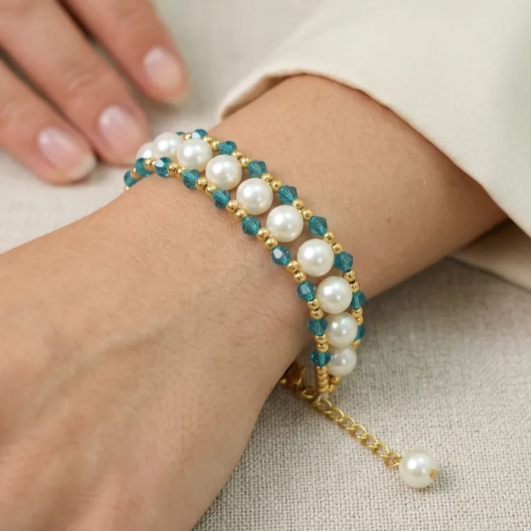 Statement Double Layer Pearl Bracelet With Beads