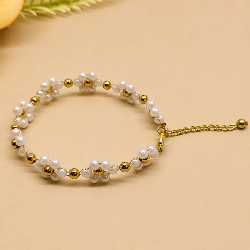 Floral Pattern Golden Beaded Bracelet