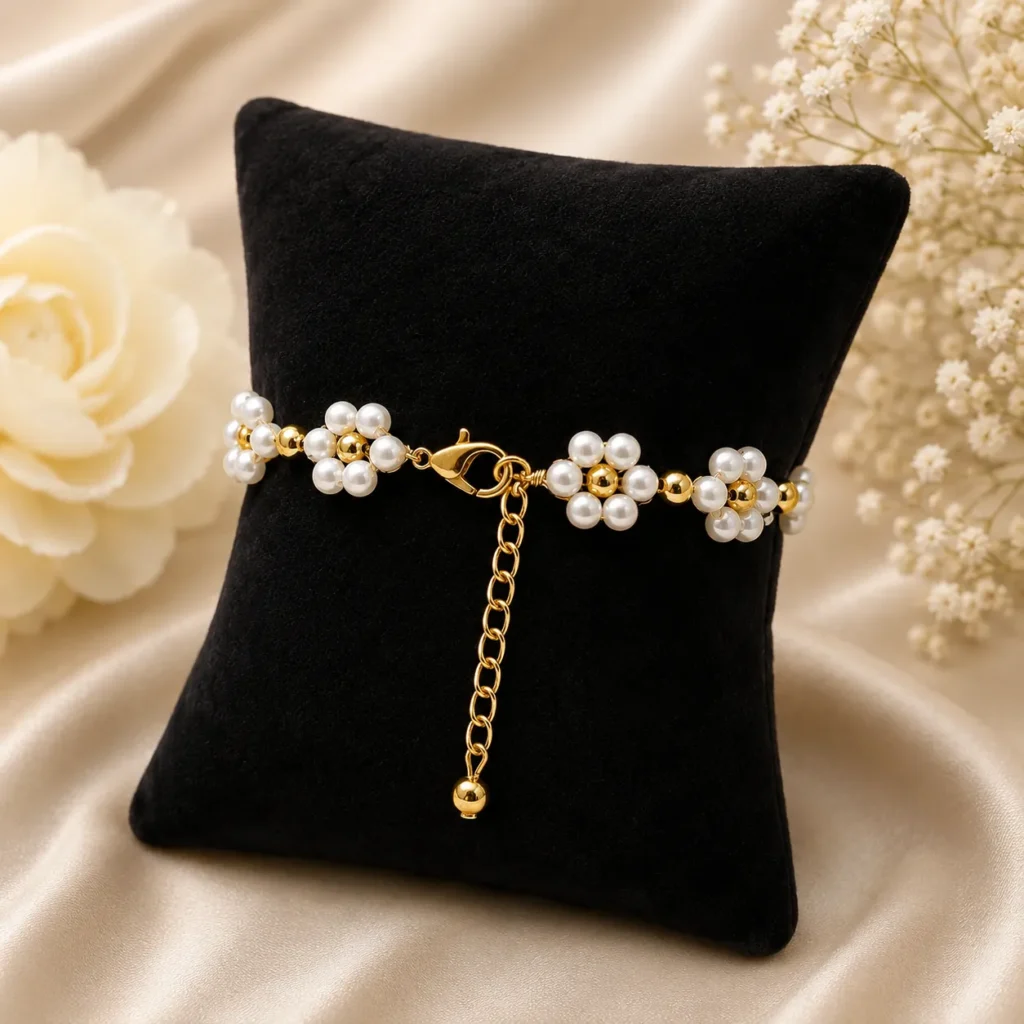 Floral Pattern Golden Beaded Bracelet