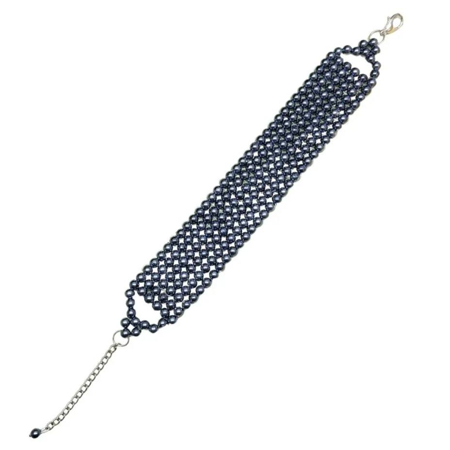 Wide Cuff Style Bracelet With Multi-Row Beads