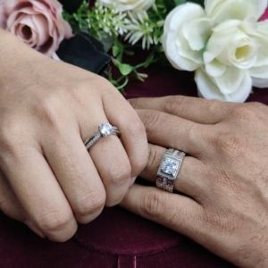 Matching Couple Ring Set with Cubic Zirconia