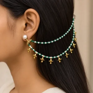 Handcrafted Emerald Green Beaded Ear Chain