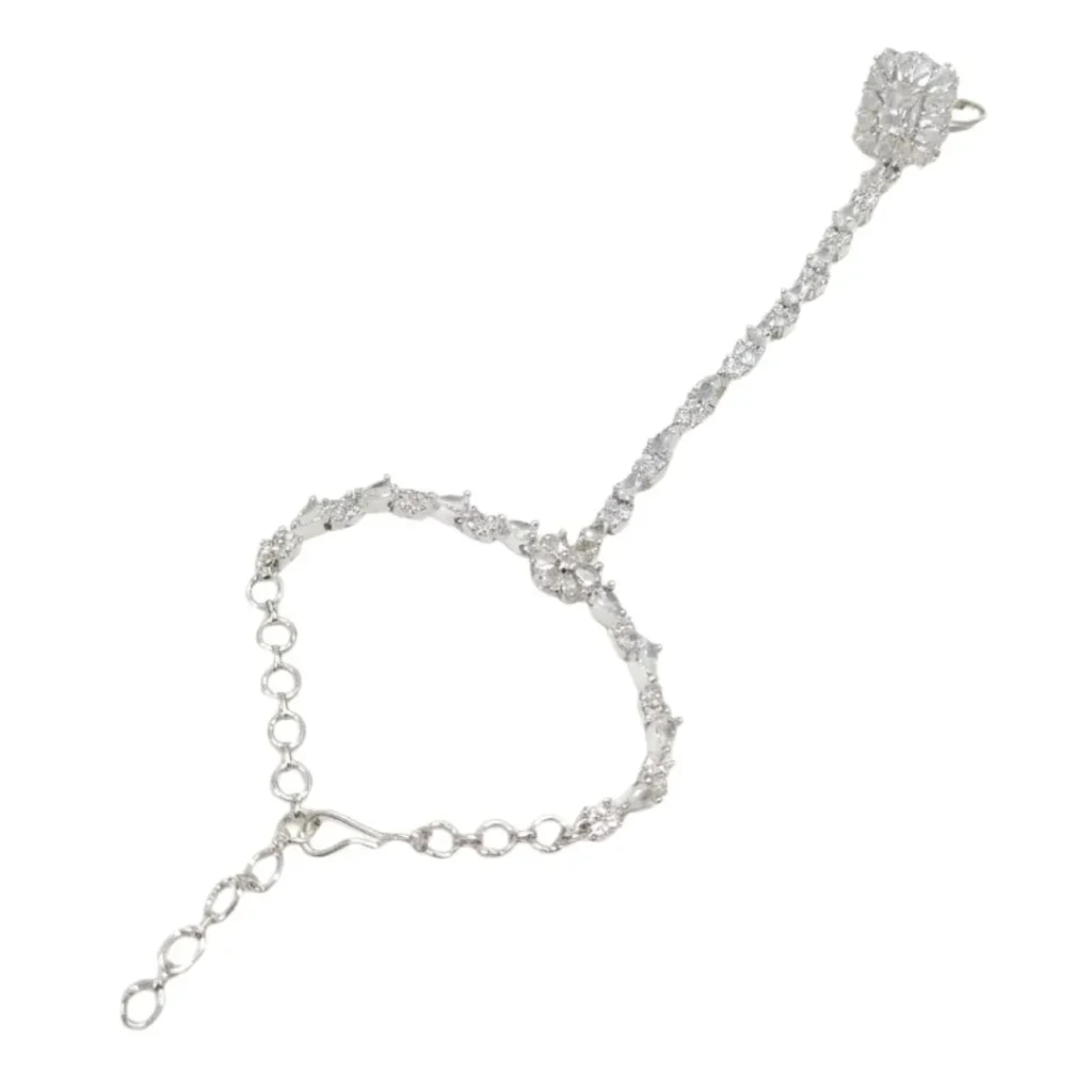 Silver-Tone Floral American Diamond Hand Jewelry
