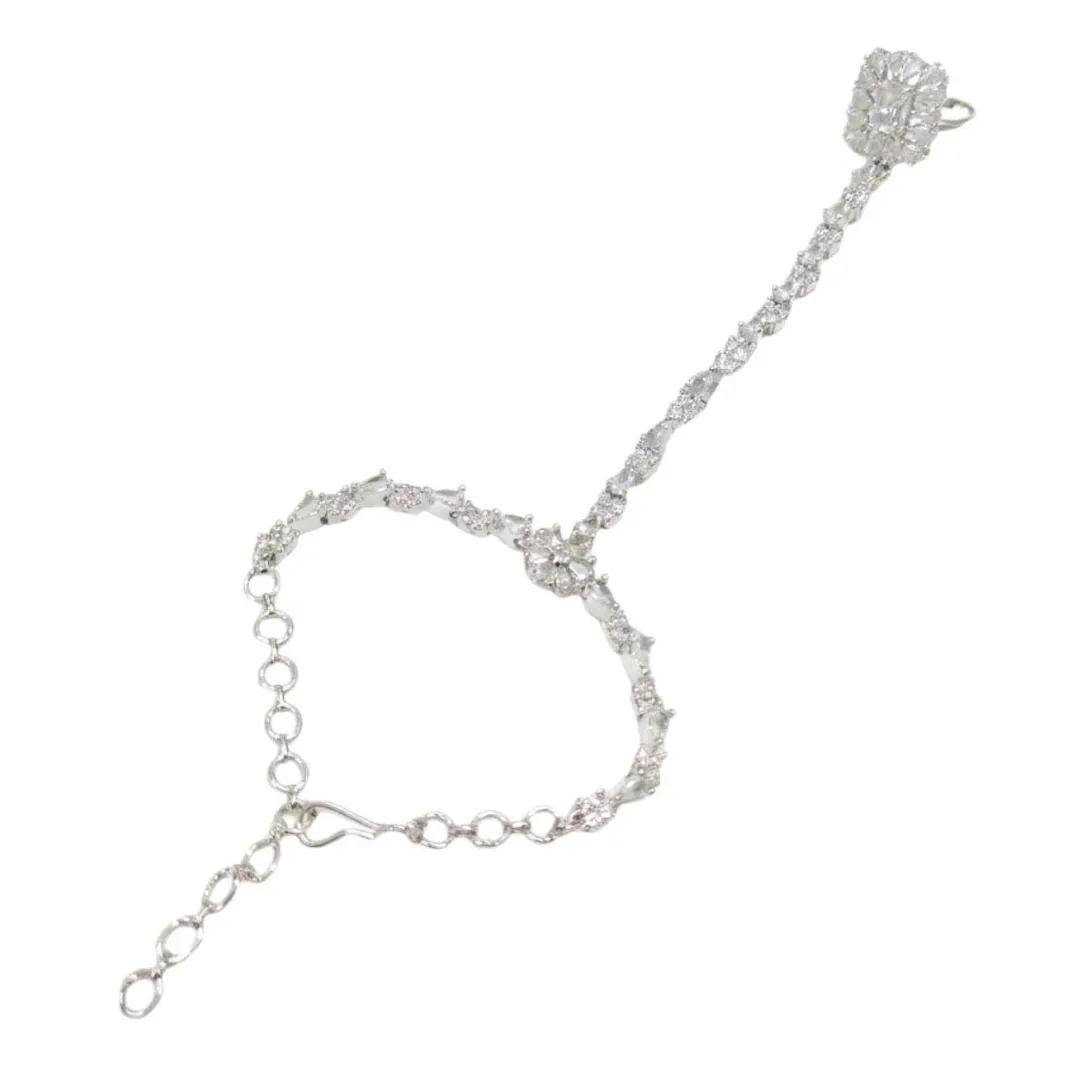 Silver-Tone Floral American Diamond Hand Jewelry