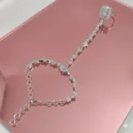 Silver-Tone Floral American Diamond Hand Jewelry