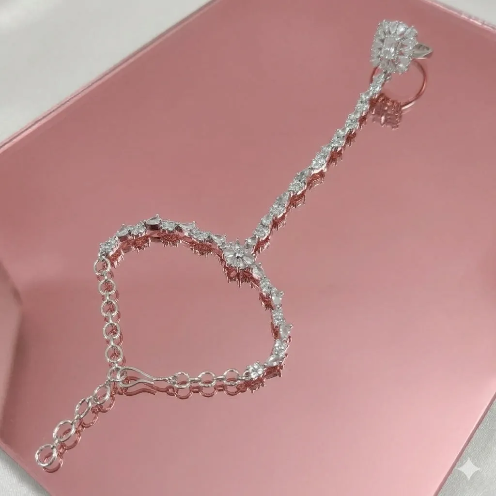Silver-Tone Floral American Diamond Hand Jewelry