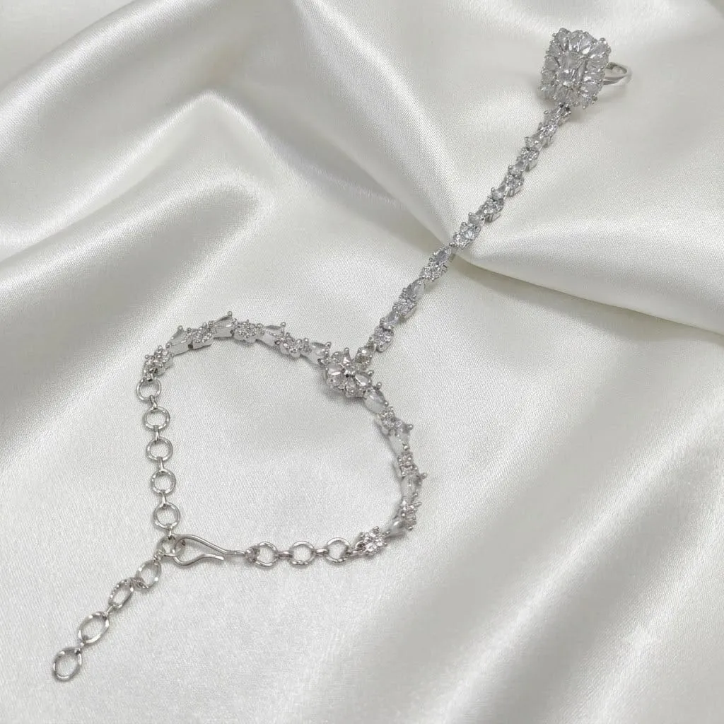 Silver-Tone Floral American Diamond Hand Jewelry