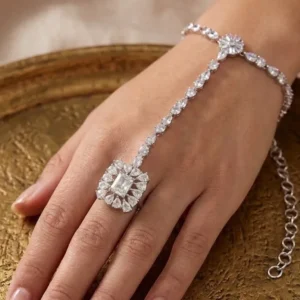 Silver-Tone Floral American Diamond Hand Jewelry