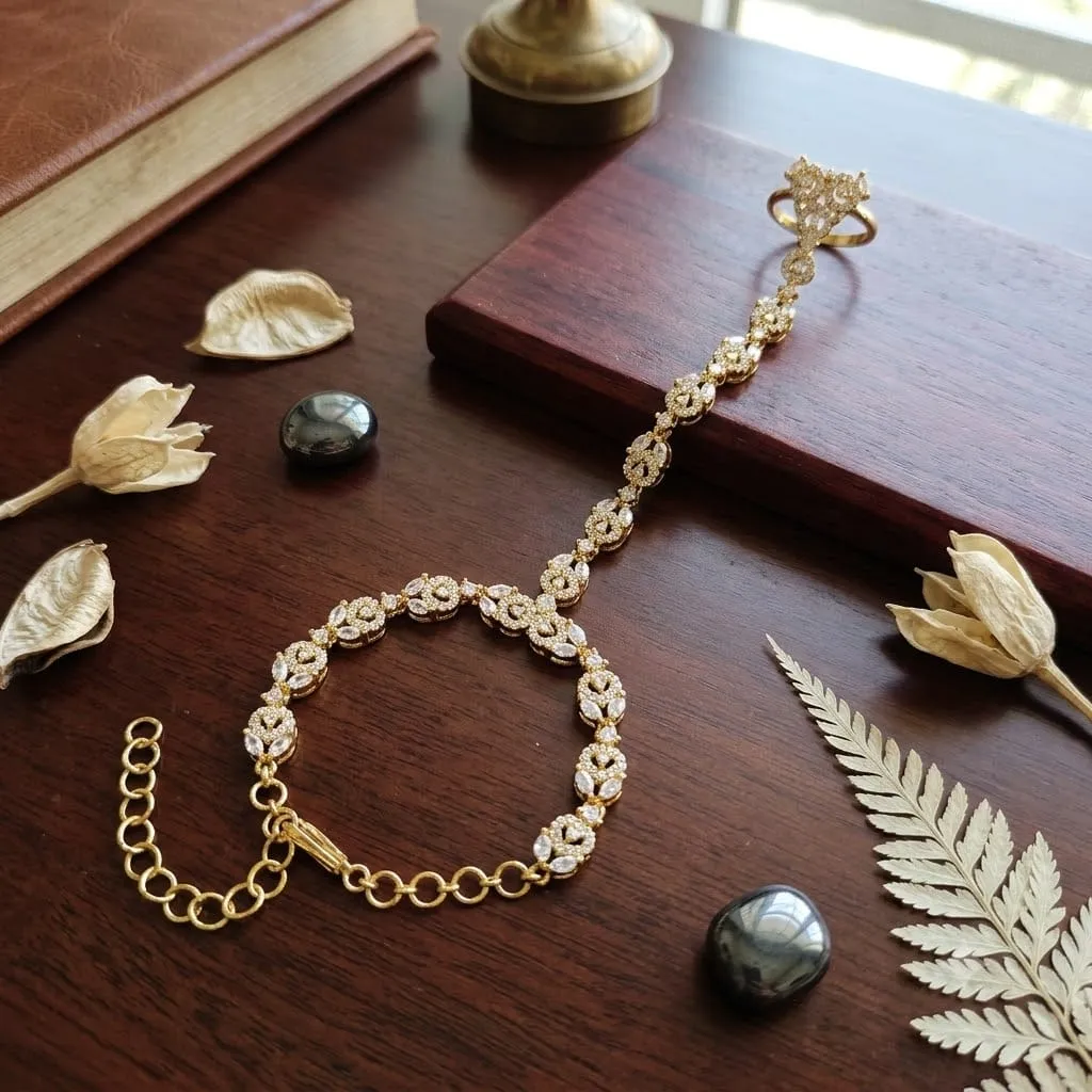 Designer Floral Cubic Zirconia Hath Chain