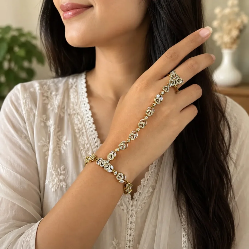 Designer Floral Cubic Zirconia Hath Chain