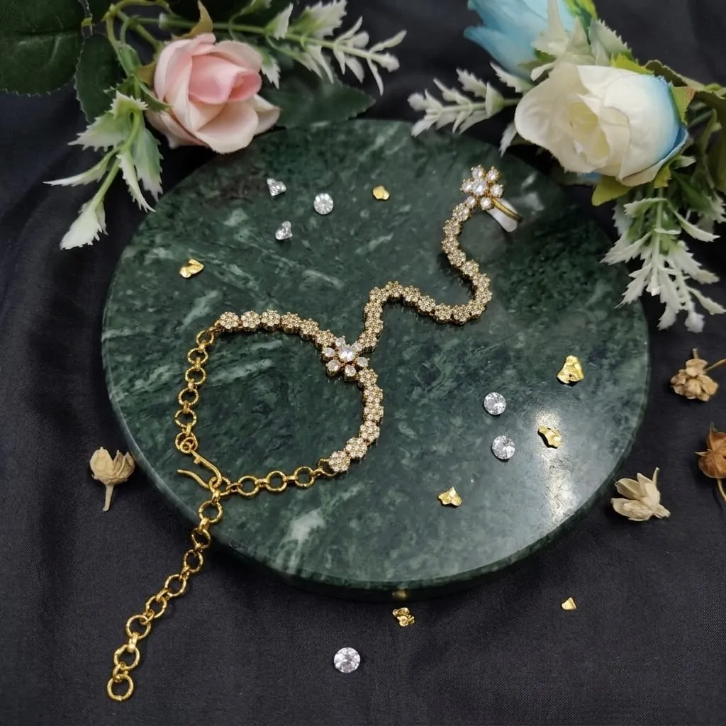 Designer Floral Cubic Zirconia Hath Chain