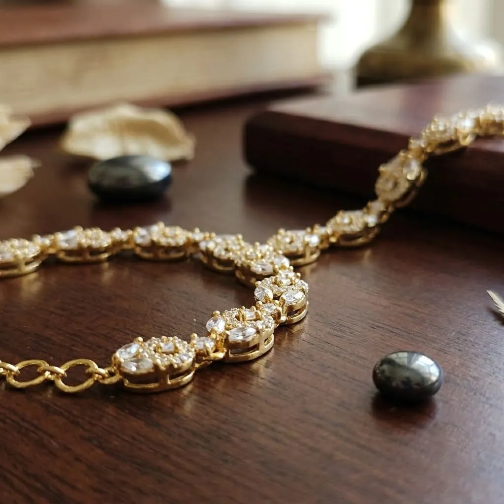 Designer Floral Cubic Zirconia Hath Chain