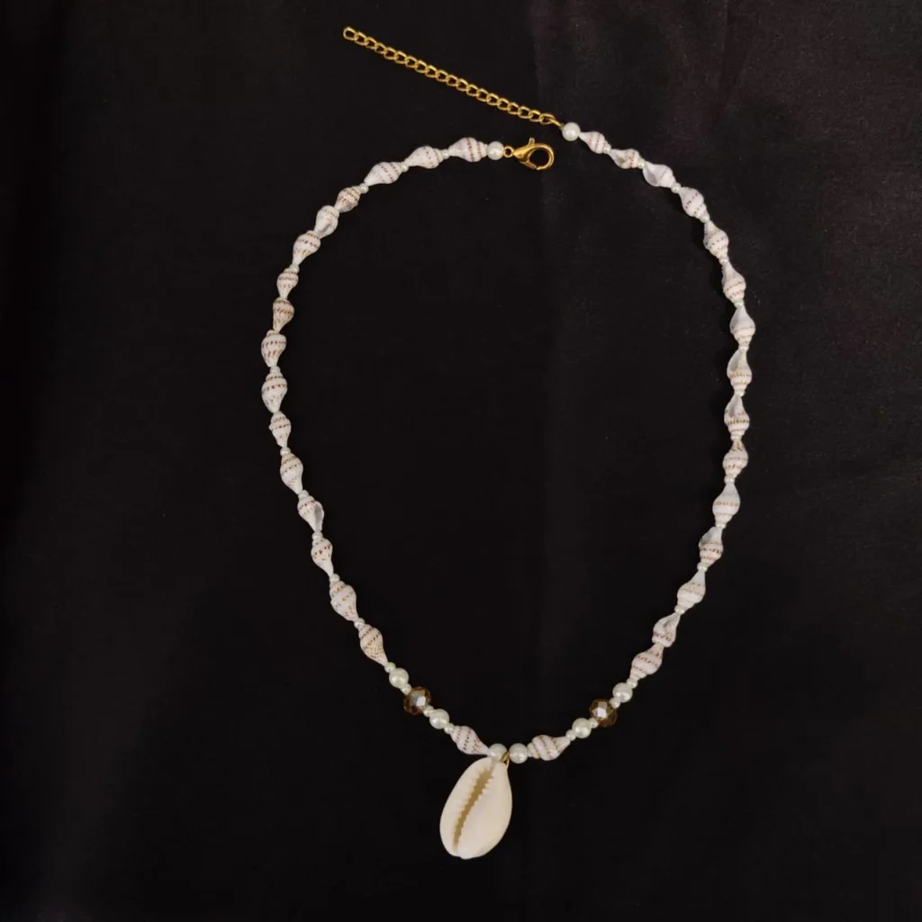 Coastal Beaded Necklace With Cowrie Shell Pendant