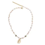 Coastal Beaded Necklace With Cowrie Shell Pendant