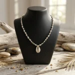Coastal Beaded Necklace With Cowrie Shell Pendant