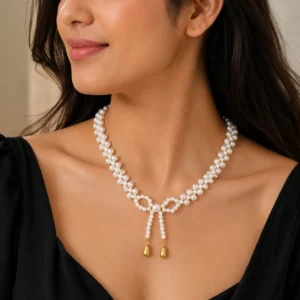 Stylish Pearl & Beaded Bow Necklace