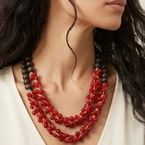 Multi-Layer Red Jute & Beads Necklace