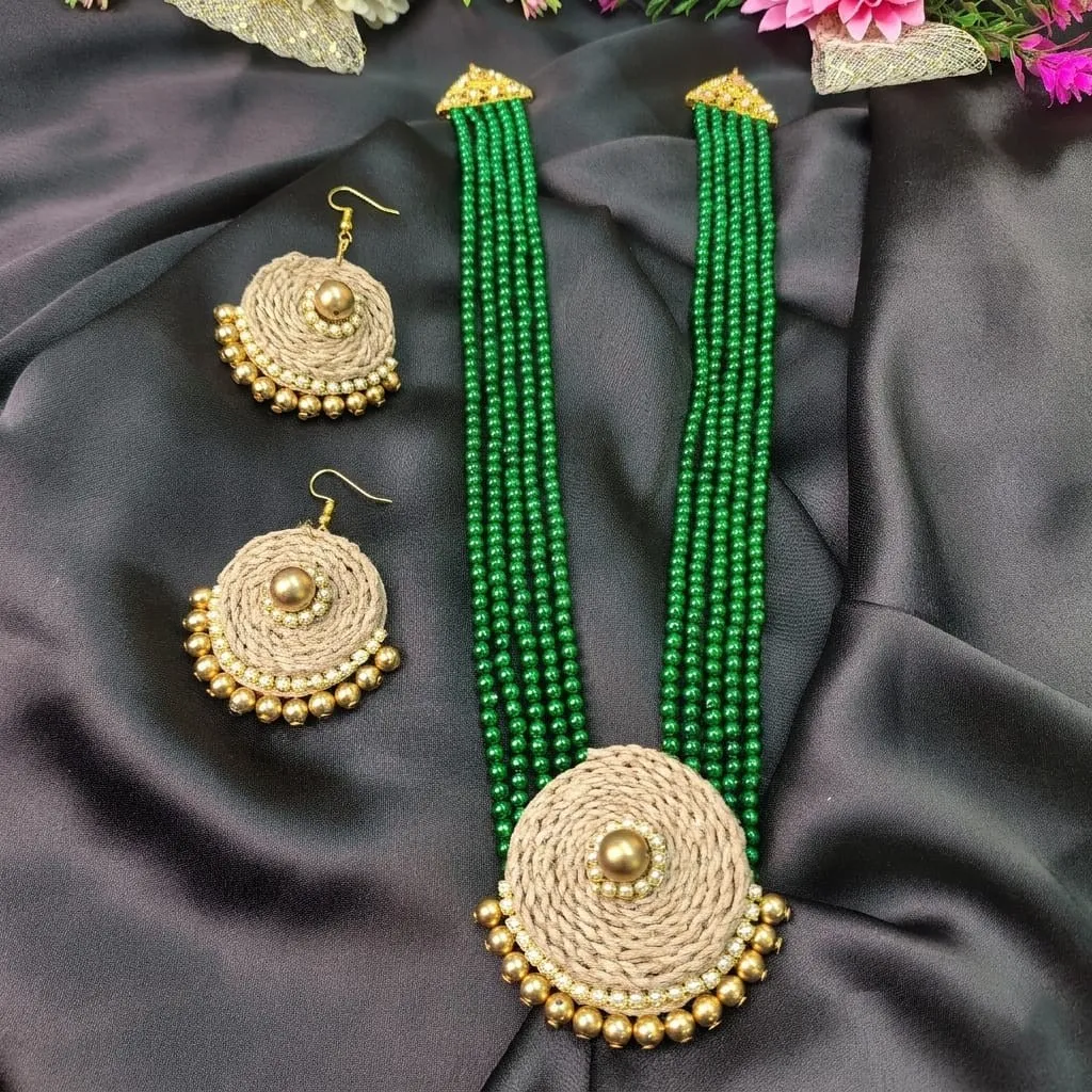 Handmade Multi-Layer Green Beaded Necklace Set