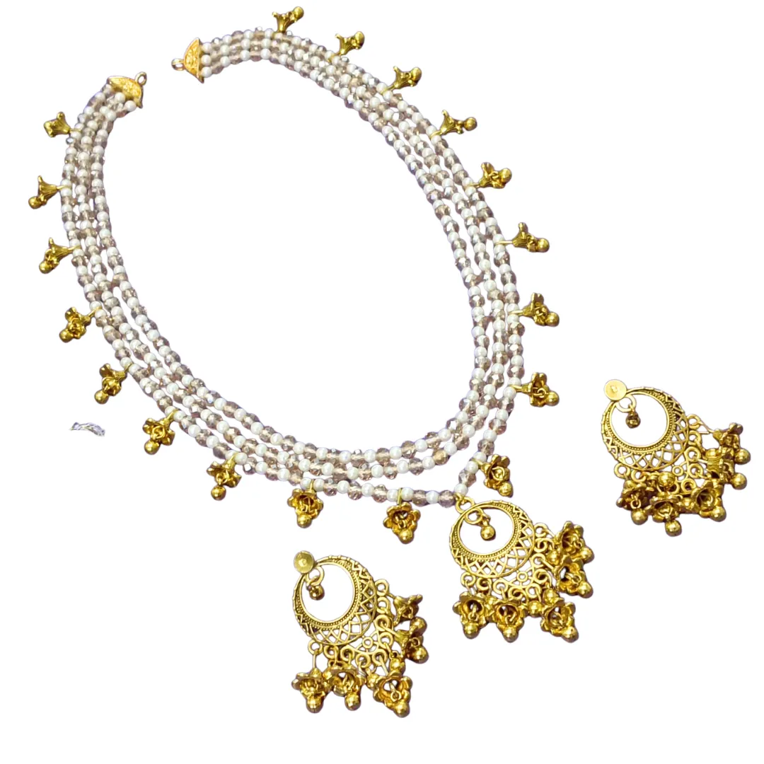 Layered Glass Bead Necklace & Earrings Set