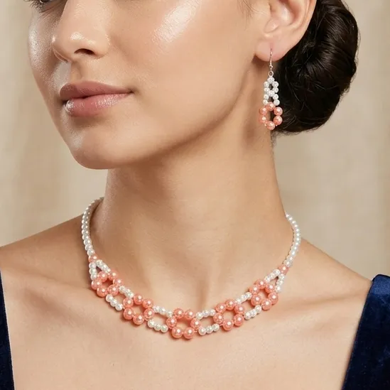 Blush Beads Dual-Tone Floral Jewelry Set