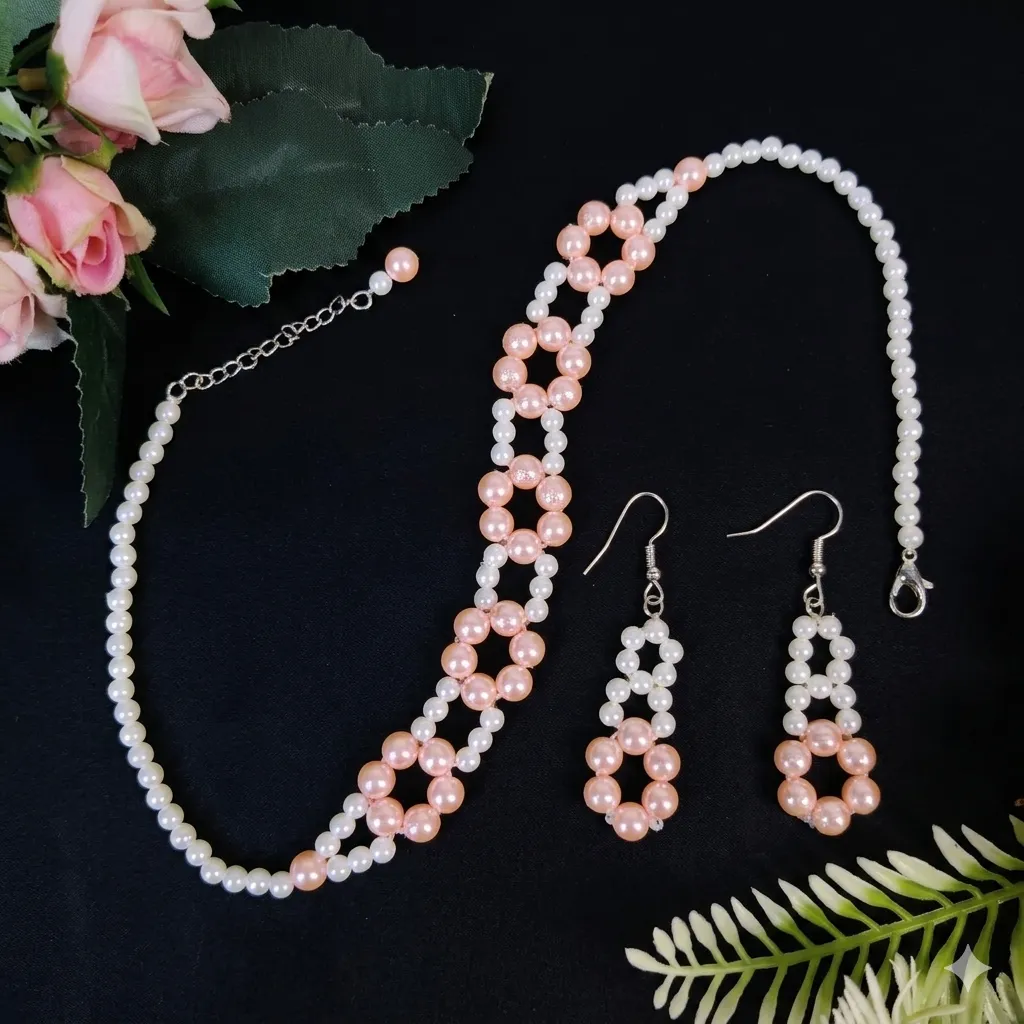 Blush Beads Dual-Tone Floral Jewelry Set
