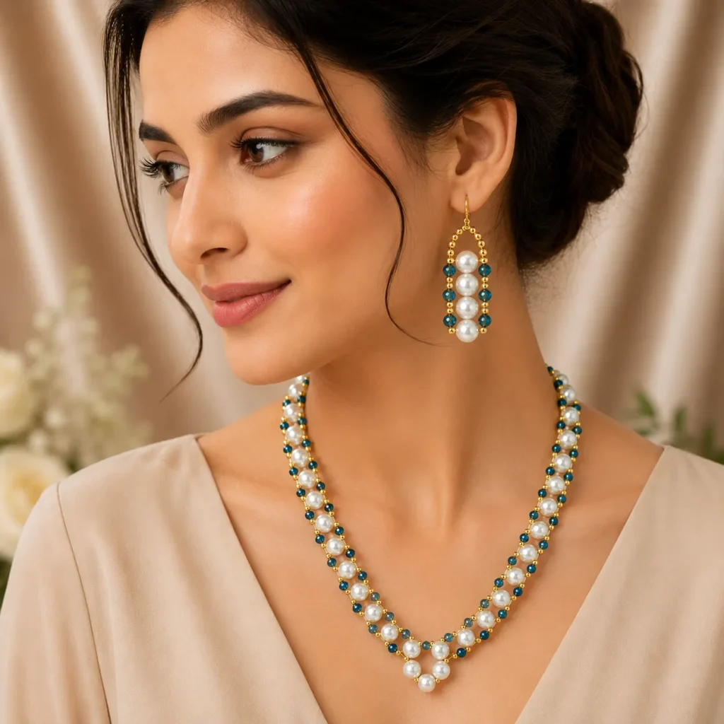 Designer Handmade Beaded Necklace And Earrings Set