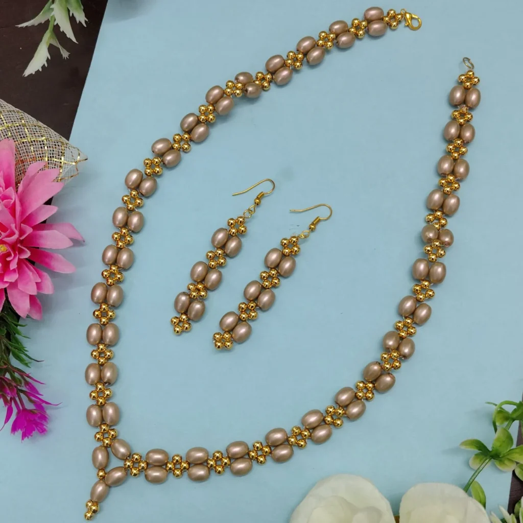 Rose Gold & Golden Beaded Jewelry Set