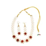 White Pearl & Red Beaded Floral Choker Set