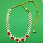 White Pearl & Red Beaded Floral Choker Set