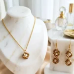 Geometric Pearl Pendant with Matching Earrings