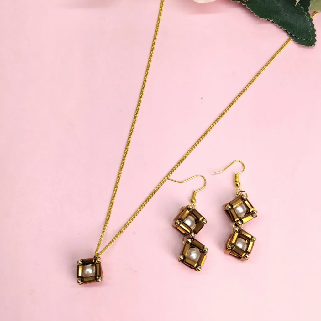 Geometric Pearl Pendant with Matching Earrings