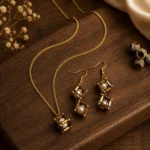 Geometric Pearl Pendant with Matching Earrings