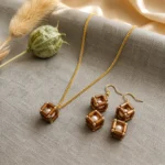 Geometric Pearl Pendant with Matching Earrings