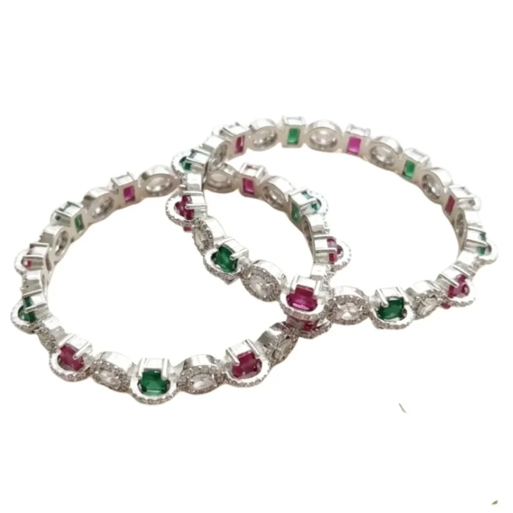 Designer Silver-Tone American Diamond Bangles