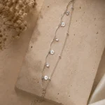 Silver-Tone Wave Link Apple Charm Anklet