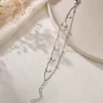 Silver-Tone Wave Link Apple Charm Anklet