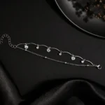 Silver-Tone Wave Link Apple Charm Anklet