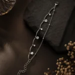 Silver-Tone Wave Link Apple Charm Anklet