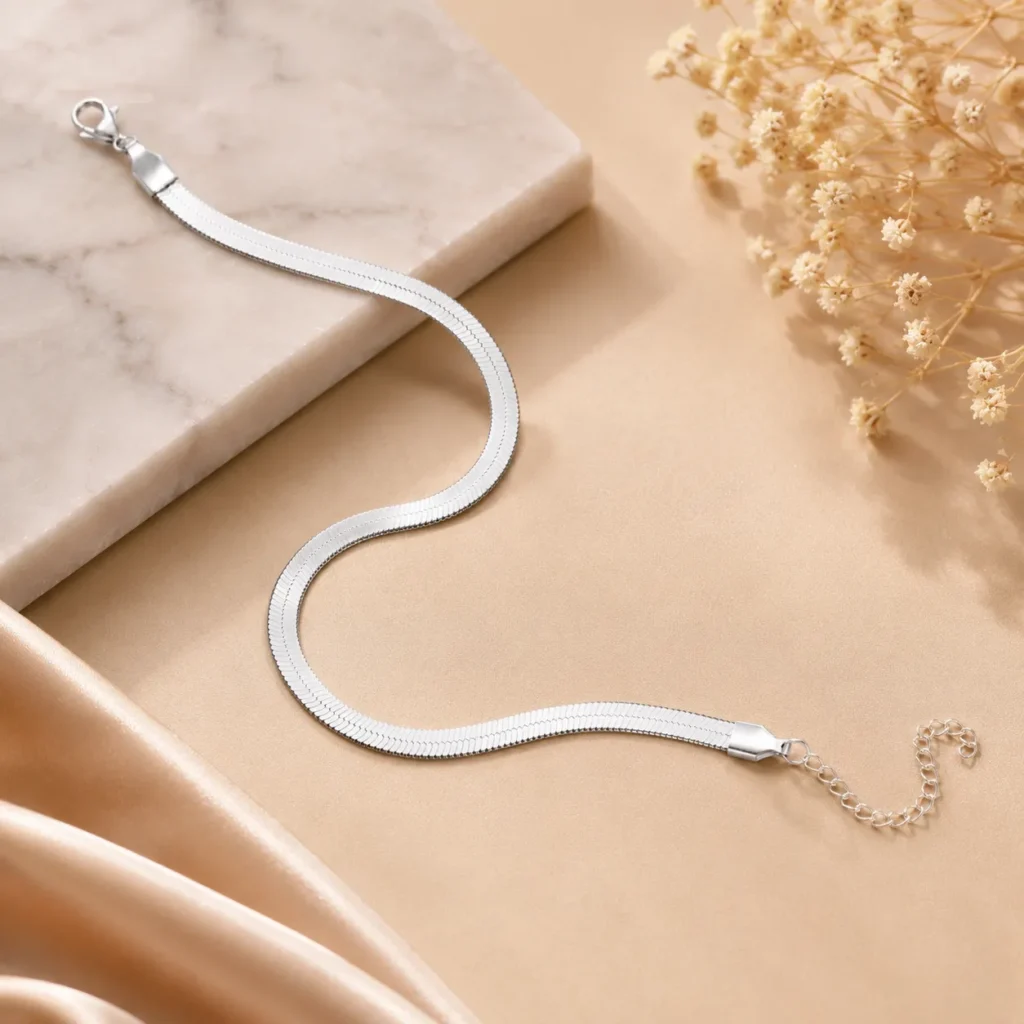 Flat Sleek Silver-Tone Chain Anklet