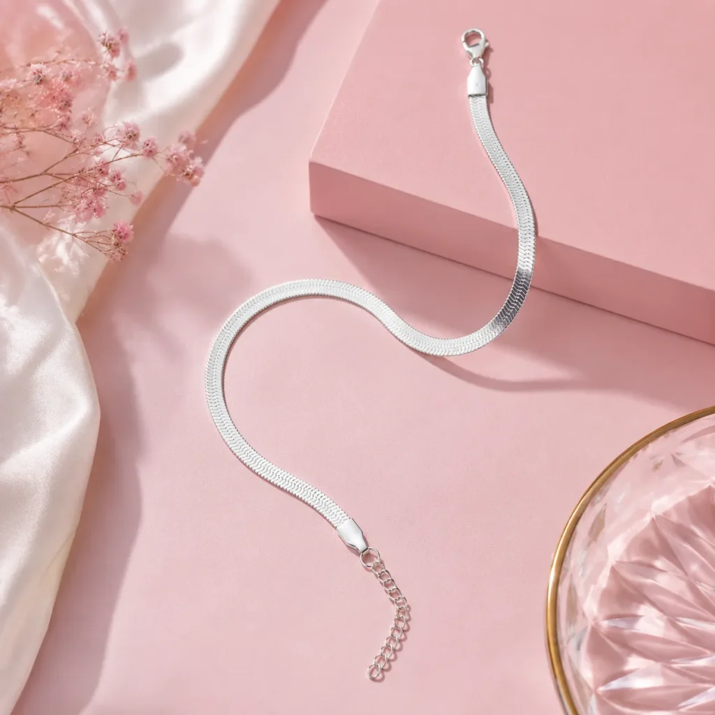 Flat Sleek Silver-Tone Chain Anklet