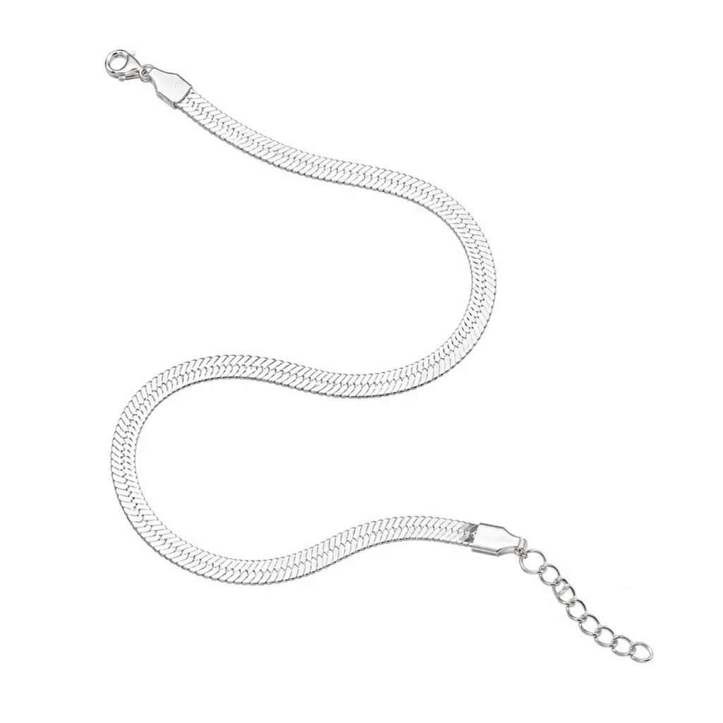 Flat Sleek Silver-Tone Chain Anklet