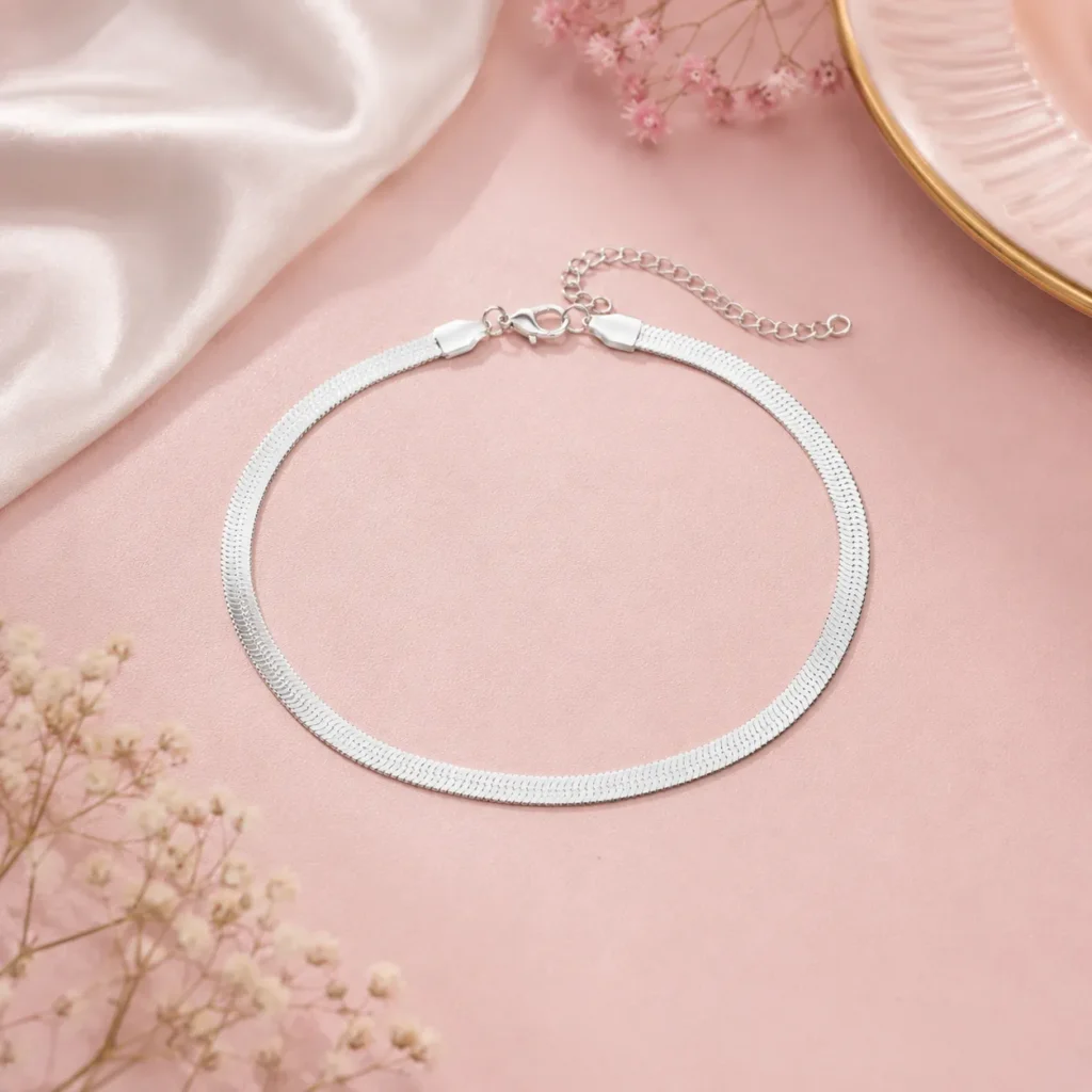 Flat Sleek Silver-Tone Chain Anklet
