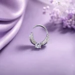 Silver-Tone Feather Cubic Zirconia Nose Hoop