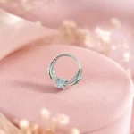 Silver-Tone Feather Cubic Zirconia Nose Hoop