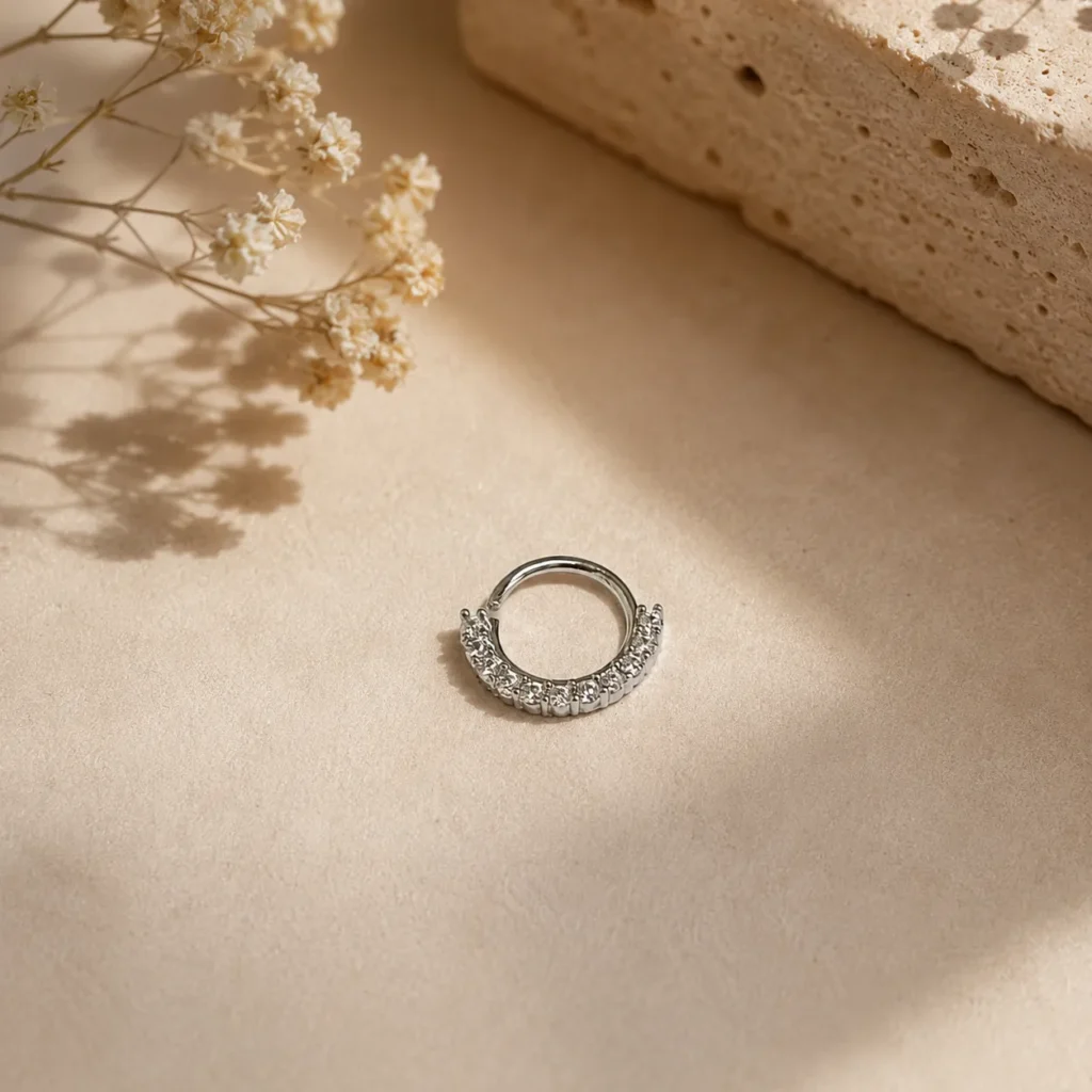 Cubic Zirconia Half-Eternity Hinged Nose Ring