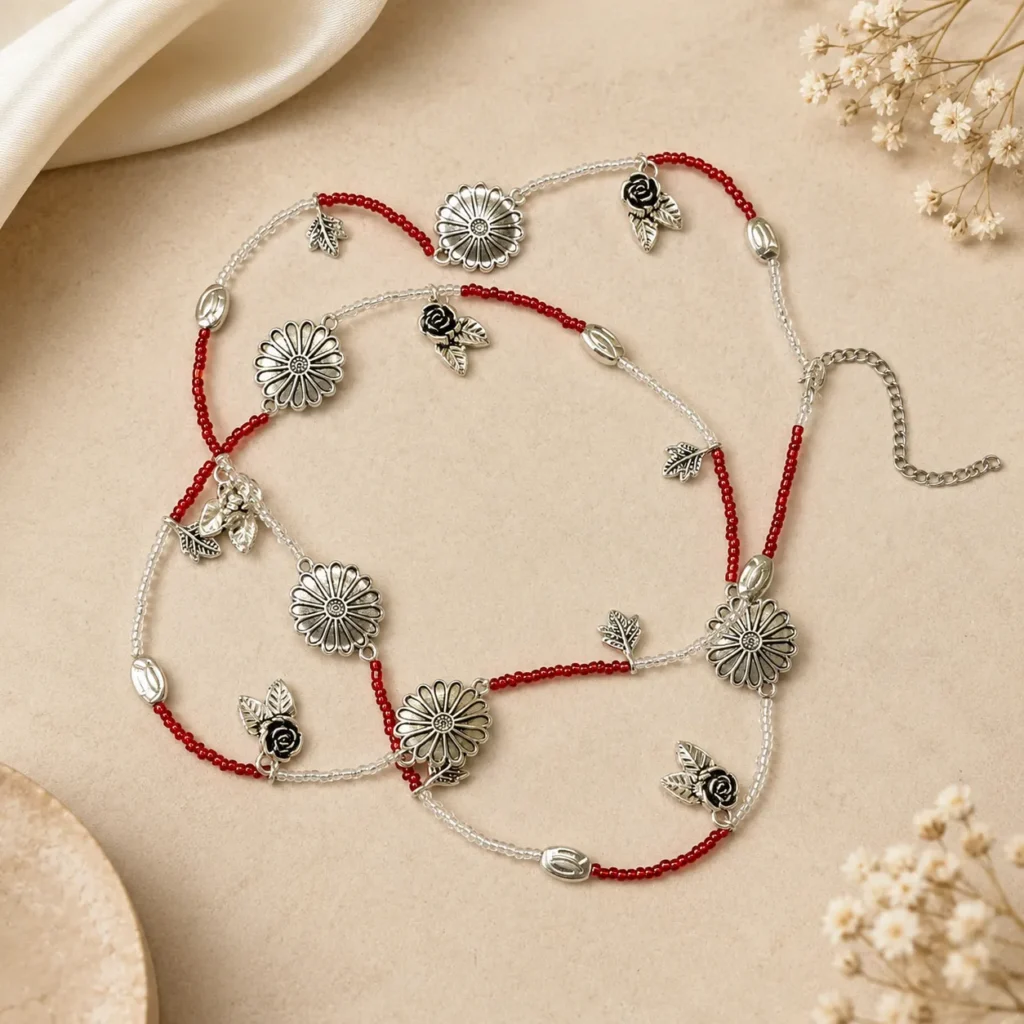 Handmade Red & White Beaded Charm Waist Chain