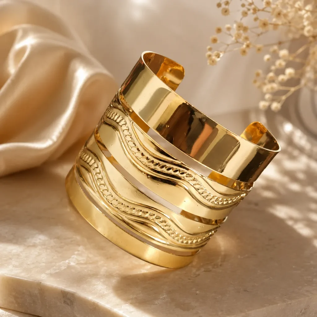 Gold-Tone Textured Wide Cuff Bracelet